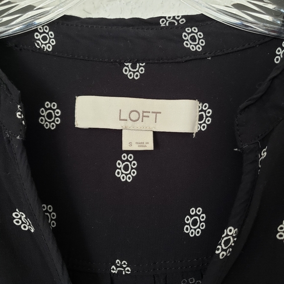 Loft Black Floral Geometric Peasant Blouse top - Picture 5 of 8